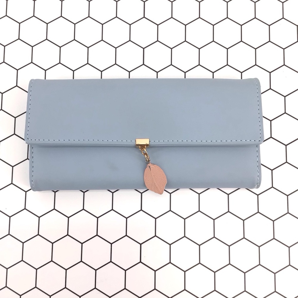 Stylish Blue Women's RFID Blocking Billfold Wallet with Pink Leaf Charm